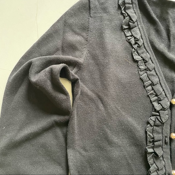Liz Claiborne V-Neck Black Cardigan with Ruffle Collar - Picture 6 of 9